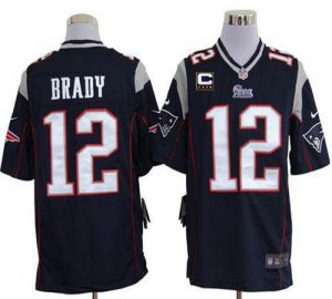 Nike Patriots #12 Tom Brady Navy Blue Team Color With C Patch Men's Embroidered NFL Game Jersey