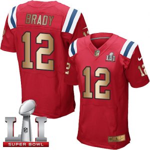 Nike Patriots #12 Tom Brady Red Alternate Super Bowl LI 51 Men's Stitched NFL Elite Gold Jersey