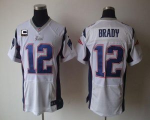 Nike Patriots #12 Tom Brady White With C Patch Men's Embroidered NFL Elite Jersey