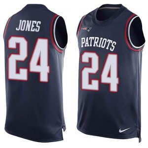 Nike Patriots #24 Cyrus Jones Navy Blue Team Color Men's Stitched NFL Limited Tank Top Jersey