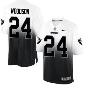 Nike Raiders #24 Charles Woodson White Black Men's Stitched NFL Elite Fadeaway Fashion Jersey
