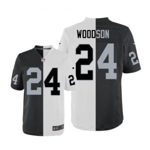 Nike Raiders #24 Charles Woodson White Black Men's Stitched NFL Elite Split Jersey
