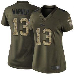 Nike Rams #13 Kurt Warner Green Women's Stitched NFL Limited Salute to Service Jersey