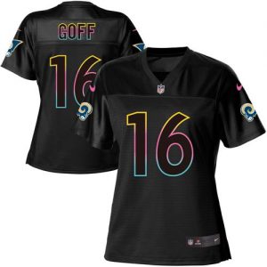 Nike Rams #16 Jared Goff Black Women's NFL Fashion Game Jersey