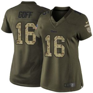 Nike Rams #16 Jared Goff Green Women's Stitched NFL Limited Salute to Service Jersey