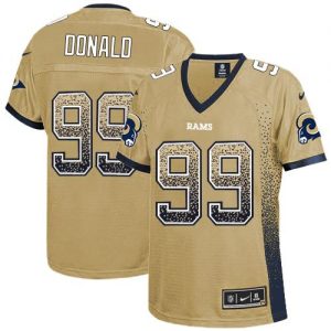 Nike Rams #99 Aaron Donald Gold Women's Stitched NFL Elite Drift Fashion Jersey