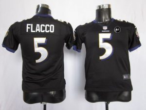 Nike Ravens #5 Joe Flacco Black Alternate With Art Patch Youth Embroidered NFL Elite Jersey