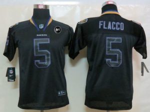 Nike Ravens #5 Joe Flacco Lights Out Black With Art Patch Youth Embroidered NFL Elite Jersey