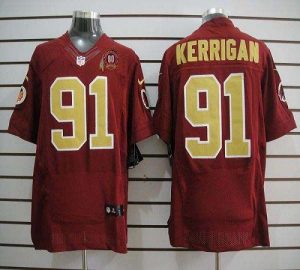 Nike Redskins #91 Ryan Kerrigan Red(Gold Number) 80TH Patch Men's Embroidered NFL Elite Jersey