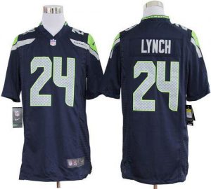 Nike Seahawks #24 Marshawn Lynch Steel Blue Men's Embroidered NFL Game Jersey