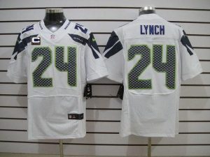 Nike Seahawks #24 Marshawn Lynch White With C Patch Men's Embroidered NFL Elite Jersey