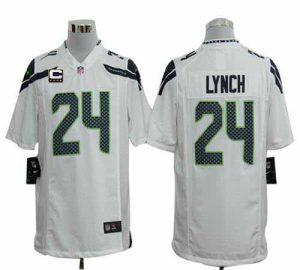 Nike Seahawks #24 Marshawn Lynch White With C Patch Men's Embroidered NFL Game Jersey