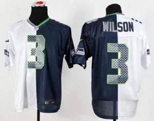 Nike Seahawks #3 Russell Wilson White Steel Blue Men's Stitched NFL Elite Split Jersey