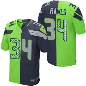 Nike Seahawks #34 Thomas Rawls Steel Blue Green Men's Stitched NFL Elite Split Jersey