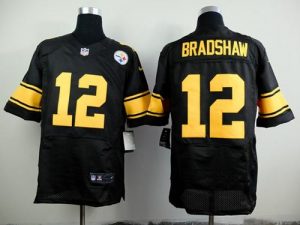 Nike Steelers #12 Terry Bradshaw Black(Gold No.) Men's Stitched NFL Elite Jersey