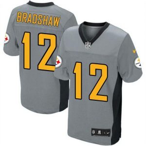 Nike Steelers #12 Terry Bradshaw Grey Shadow Men's Embroidered NFL Elite Jersey