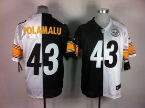 Nike Steelers #43 Troy Polamalu White Black Men's Embroidered NFL Elite Split Jersey