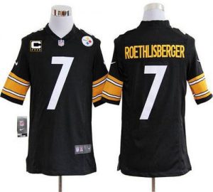 Nike Steelers #7 Ben Roethlisberger Black Team Color With C Patch Men's Embroidered NFL Game Jersey