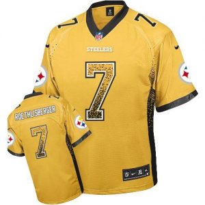 Nike Steelers #7 Ben Roethlisberger Gold Men's Embroidered NFL Elite Drift Fashion Jersey