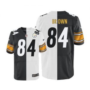 Nike Steelers #84 Antonio Brown White Black Men's Stitched NFL Elite Split Jersey