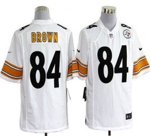 Nike Steelers #84 Antonio Brown White Men's Embroidered NFL Game Jersey