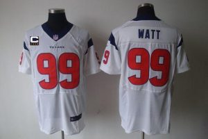 Nike Texans #99 J.J. Watt White With C Patch Men's Embroidered NFL Elite Jersey