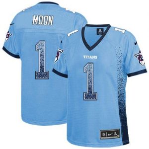 Nike Titans #1 Warren Moon Light Blue Team Color Women's Embroidered NFL Elite Drift Fashion Jersey