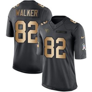 Nike Titans #82 Delanie Walker Black Men's Stitched NFL Limited Gold Salute To Service Jersey
