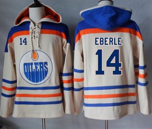 Oilers #14 Jordan Eberle Cream Sawyer Hooded Sweatshirt Stitched NHL Jersey