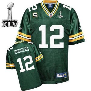 Packers #12 Aaron Rodgers Green With Super Bowl XLV and C patch Embroidered NFL Jersey