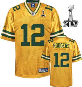 Packers #12 Aaron Rodgers Yellow Bowl Super Bowl XLV Embroidered NFL Jersey