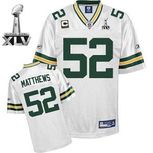 Packers #52 Clay Matthews White With Super Bowl XLV and C patch Embroidered NFL Jersey
