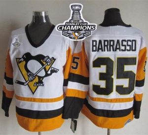 Penguins #35 Tom Barrasso White Black CCM Throwback 2016 Stanley Cup Champions Stitched NHL Jersey