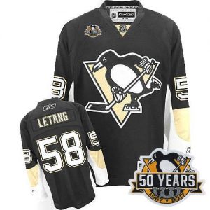 Penguins #58 Kris Letang Black 50th Anniversary Stitched NHL Jersey