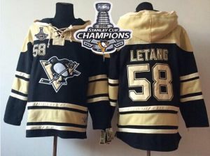 Penguins #58 Kris Letang Black Sawyer Hooded Sweatshirt 2016 Stanley Cup Champions Stitched NHL Jersey