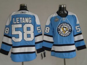 Penguins #58 Kris Letang Embroidered Blue NHL Jersey