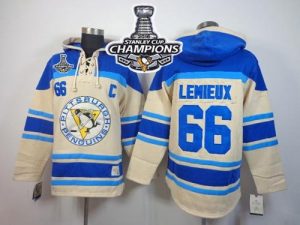 Penguins #66 Mario Lemieux Cream Sawyer Hooded Sweatshirt 2016 Stanley Cup Champions Stitched NHL Jersey