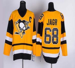 Penguins #68 Jaromir Jagr Yellow CCM Throwback Embroidered NHL Jersey