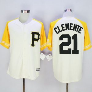 Pirates #21 Roberto Clemente Cream Gold Exclusive New Cool Base Stitched MLB Jersey
