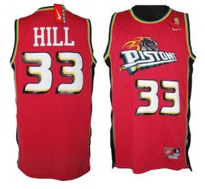 Pistons #33 Hill Red Throwback Stitched NBA Jersey