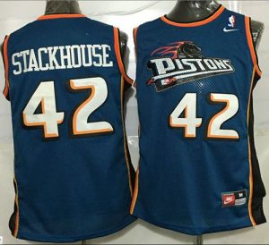 Pistons #42 Jerry Stackhouse Blue Throwback Stitched NBA Jersey