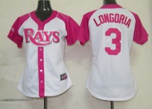 Rays #3 Evan Longoria White Pink Women's Splash Fashion Stitched MLB Jersey