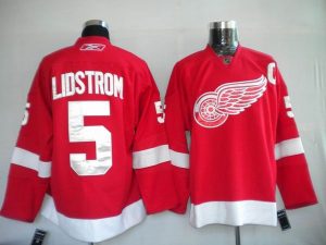 Red Wings #5 Nicklas Lidstrom Embroidered Red NHL Jersey