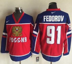 Red Wings #91 Sergei Fedorov Red Blue Nike Stitched NHL Jersey