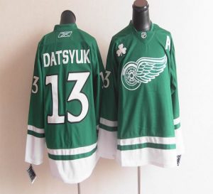 Red Wings St Patty's Day #13 Pavel Datsyuk Green Embroidered NHL Jersey