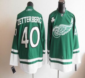 Red Wings St Patty's Day #40 Henrik Zetterberg Green Embroidered NHL Jersey