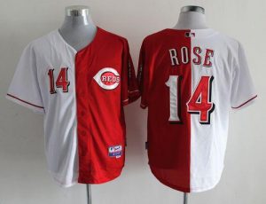 Reds #14 Pete Rose Red White Split Fashion Stitched MLB Jersey