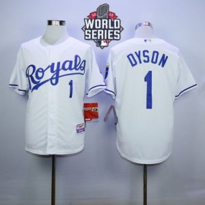 Royals #1 Jarrod Dyson White Cool Base W 2015 World Series Patch Stitched MLB Jersey