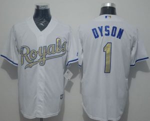 Royals #1 Jarrod Dyson White New Cool Base 2015 World Series Champions Gold Program Stitched MLB Jersey