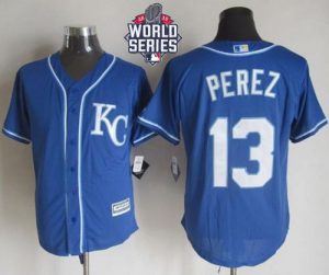 Royals #13 Salvador Perez Blue Alternate 2 New Cool Base W 2015 World Series Patch Stitched MLB Jersey